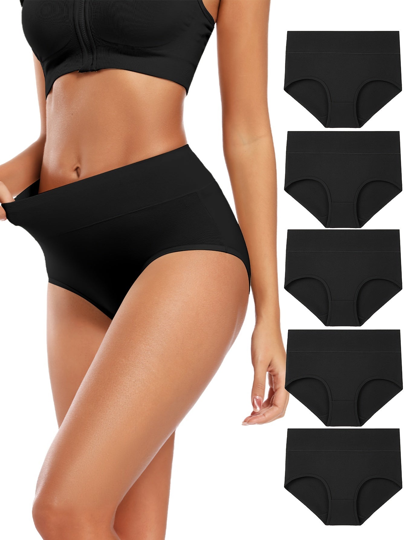 Women's High-Waist Briefs 5-Pack Assorted Solid Colors Breathable Stretch Full Coverage