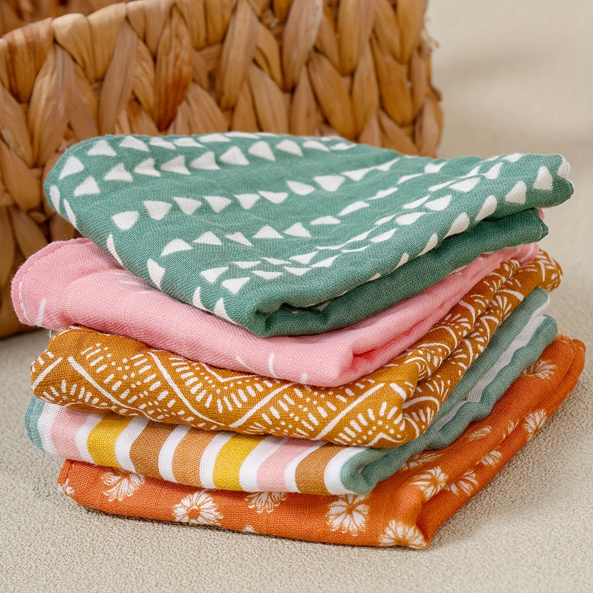 5-Piece Cotton Hand Towel Set with Fashion Prints, Hangable, Absorbent, Home or Travel