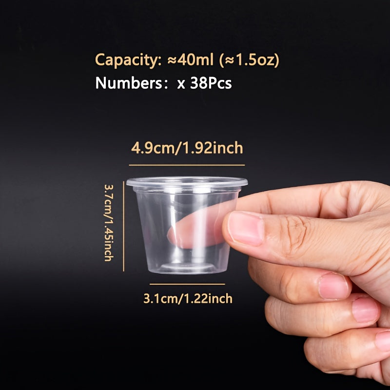Set of 38 Transparent Plastic Trial Cups for Small Aviation Tasting Beverages, Dishwasher Safe, 4 Sizes