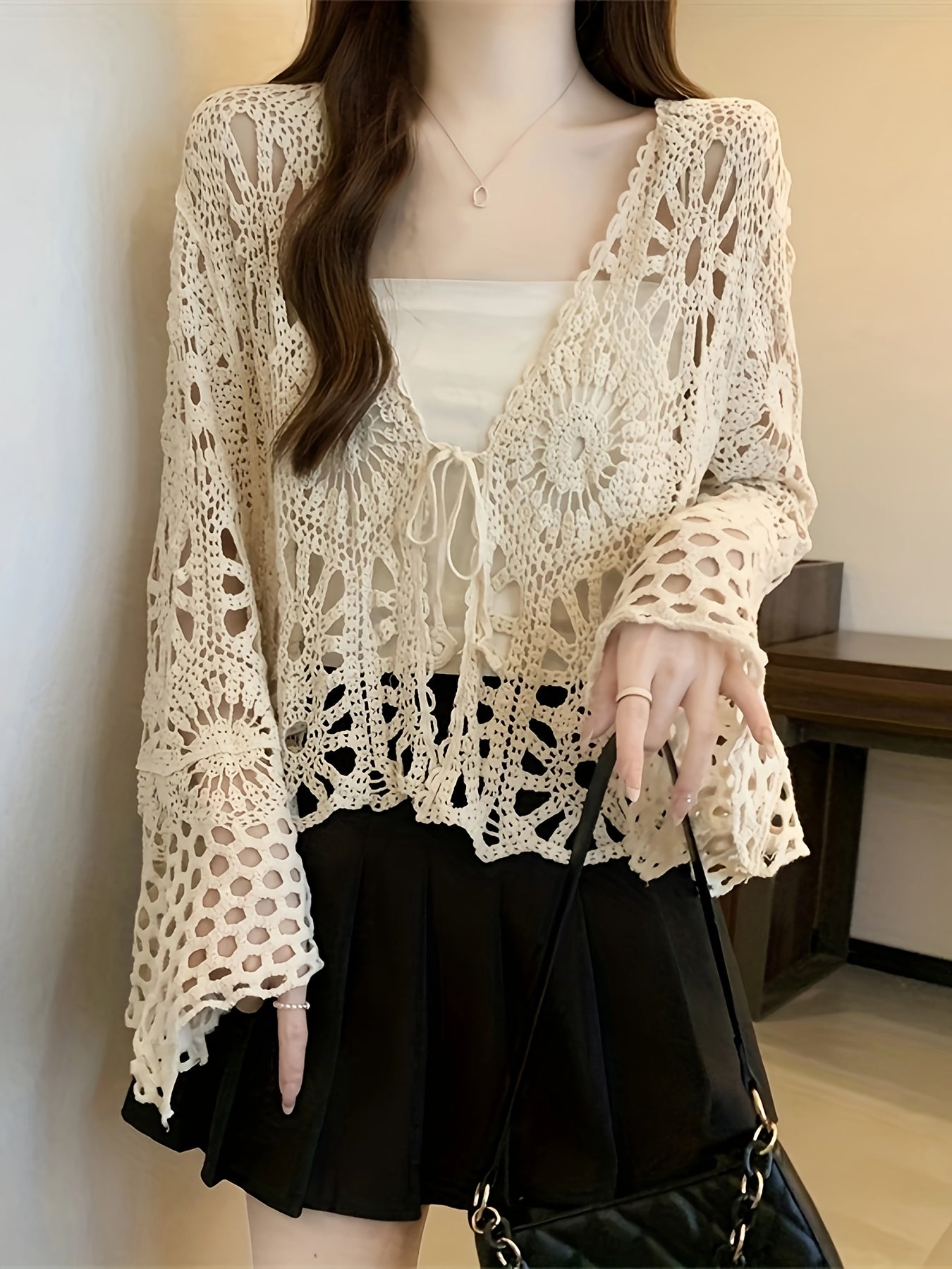 Women's Plus Size Crochet Knit Cardigan Summer Cover-Up Loose Pullover