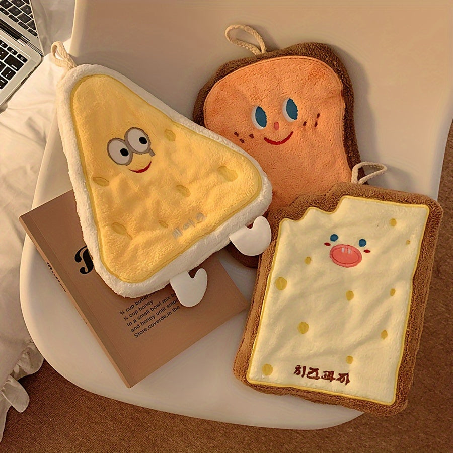 Absorbent Three-Layer Kitchen and Bathroom Towel with Hanging Loop and Cartoon Design