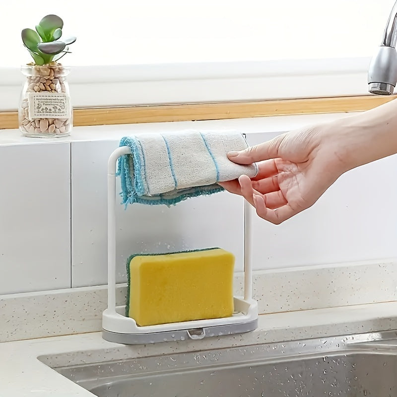 Kitchen Sink Organizer with Dishcloth Hanger and Tray Stand for Sponge Brush and Rag