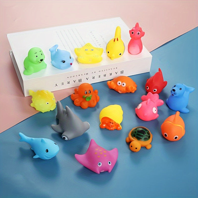 Bolalar uchun 12 ta rangli rezina hayvonchalar bilan vannaxonasi o'yinchoqlari to'plami, suvda o'ynash va sovg'a uchun