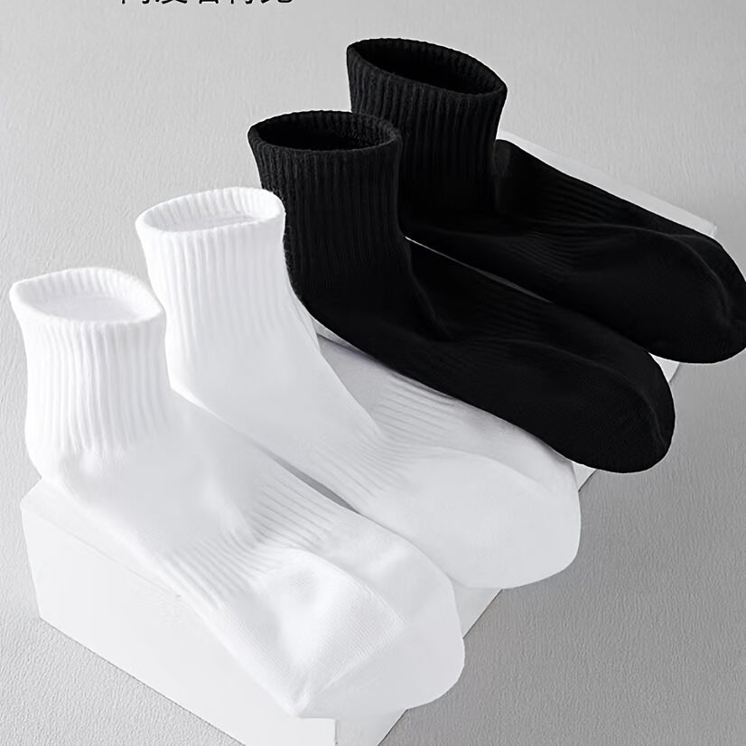 Unisex Ankle Socks 5-Pack Black White Breathable Cotton Blend Moisture-Wicking