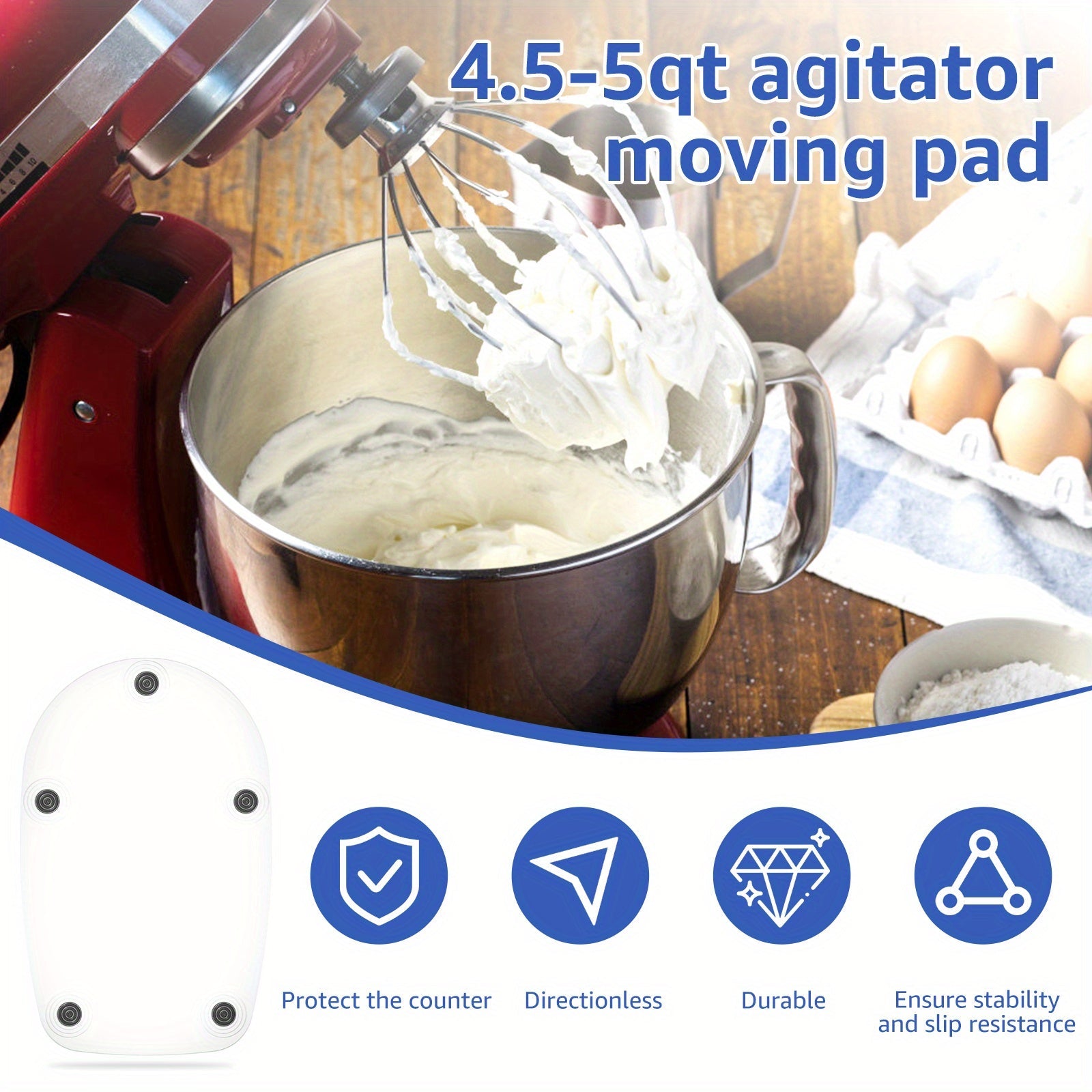 Acrylic Mixer Slider Mat for 4.5 Quart Tilt-Head Stand Mixers Non-Slip Kitchen Appliance Pad