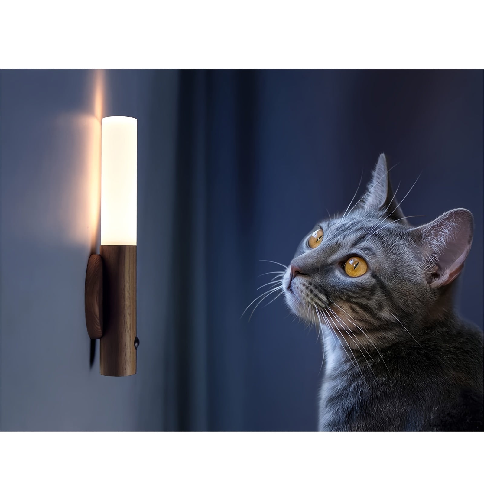 Wooden Motion Sensor Night Light with Rechargeable LED and Magnetic Mount