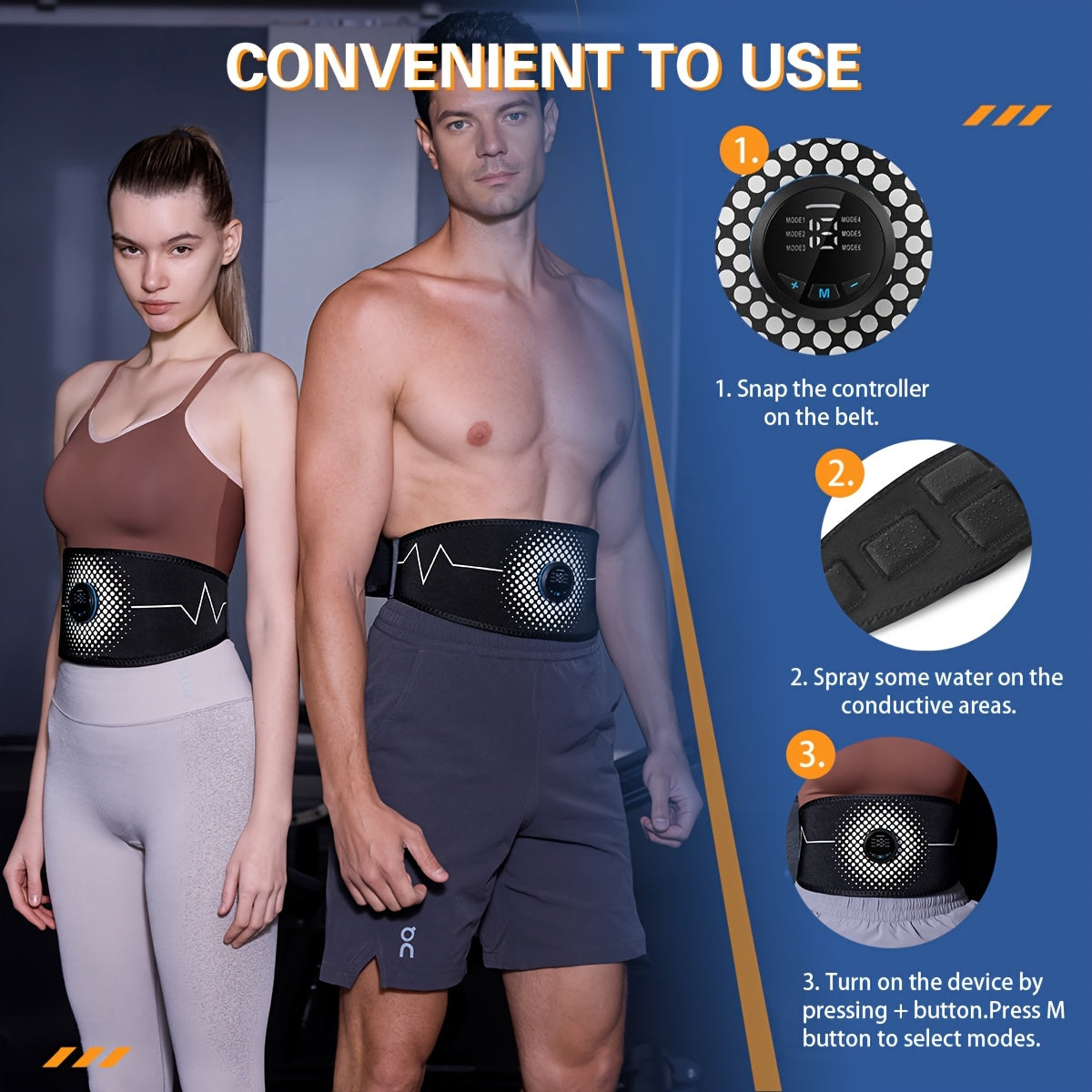 Cinturón de masaje con carga USB para abdomen y estimulación muscular con 6 modos y 18 intensidades