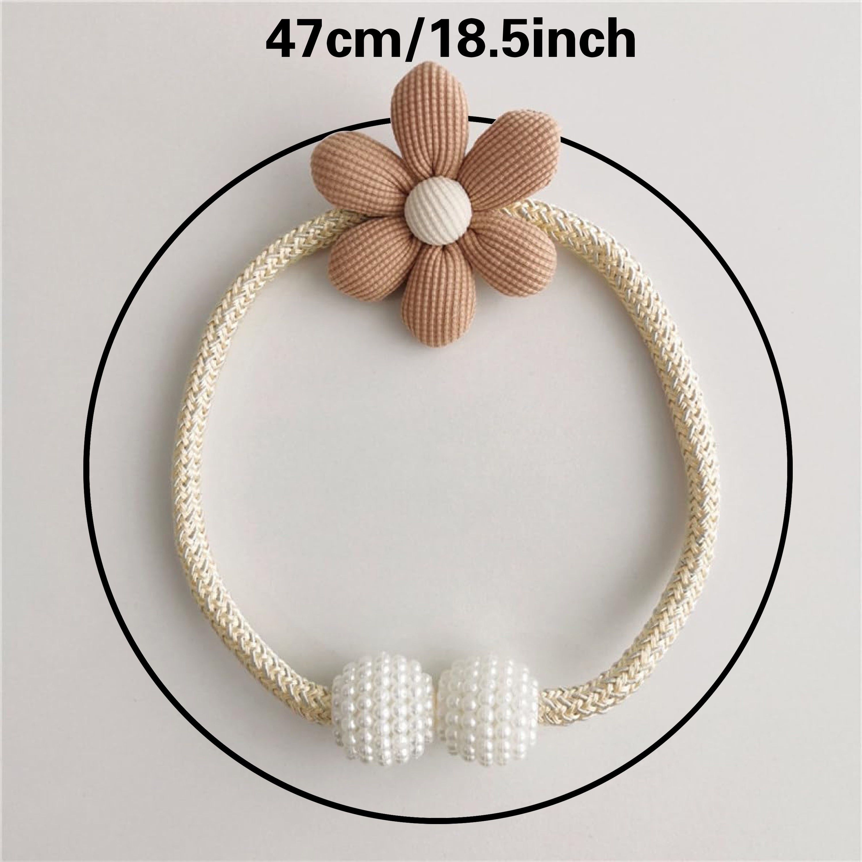 Set of Two Curtain Tiebacks with Cartoon Flowers and Faux Pearls for Bedrooms and Living Rooms
