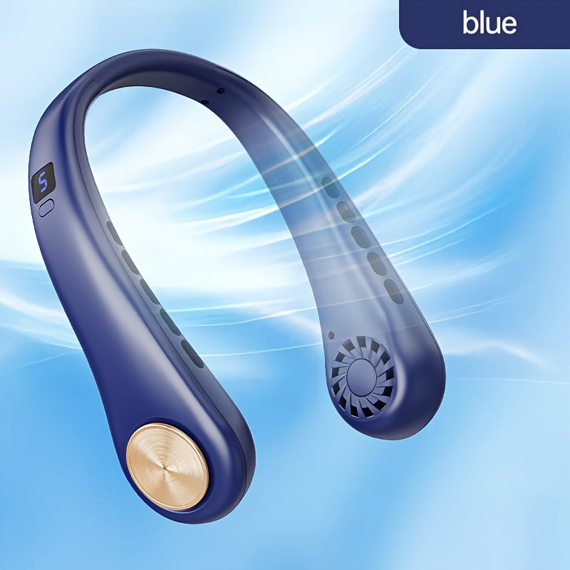 Rechargeable Wearable Personal Fan 360° Cooling 5-Speed Screen Display for Travel Sports