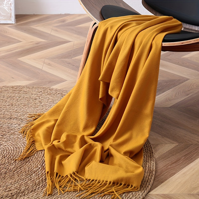 Solid-Colored Tassel Scarf Cozy Shawl Oversized Wrap for Women Gift