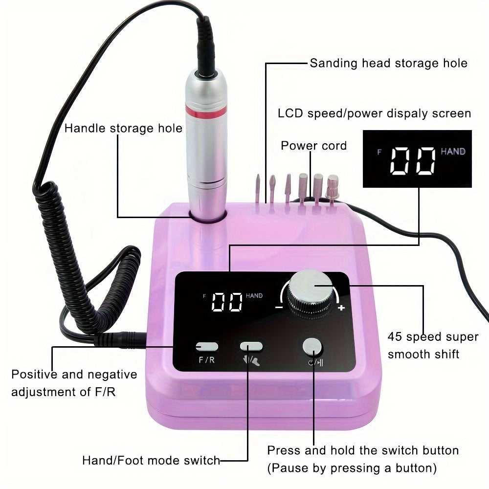 High-Speed Electric Nail Drill for Manicure Pedicure with HD Display and Accessories