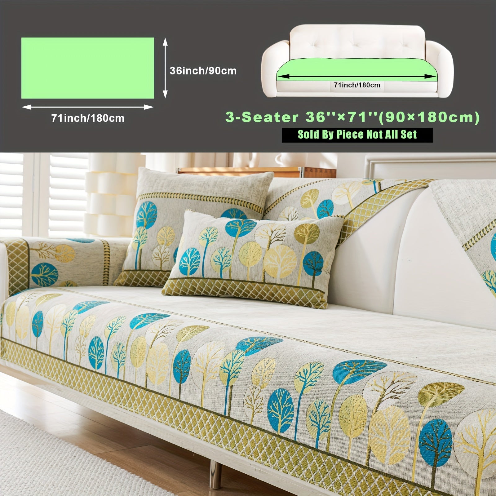 Bohemian Style Sofa Cover with Moonlight Forest Tree Pattern Non-Slip Machine Washable for Single to Quadruple Seat Sofas