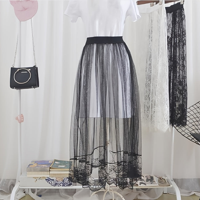 Women's Lace Tulle Ballet Skirt Solid Color Mesh Casual Outer Skirt
