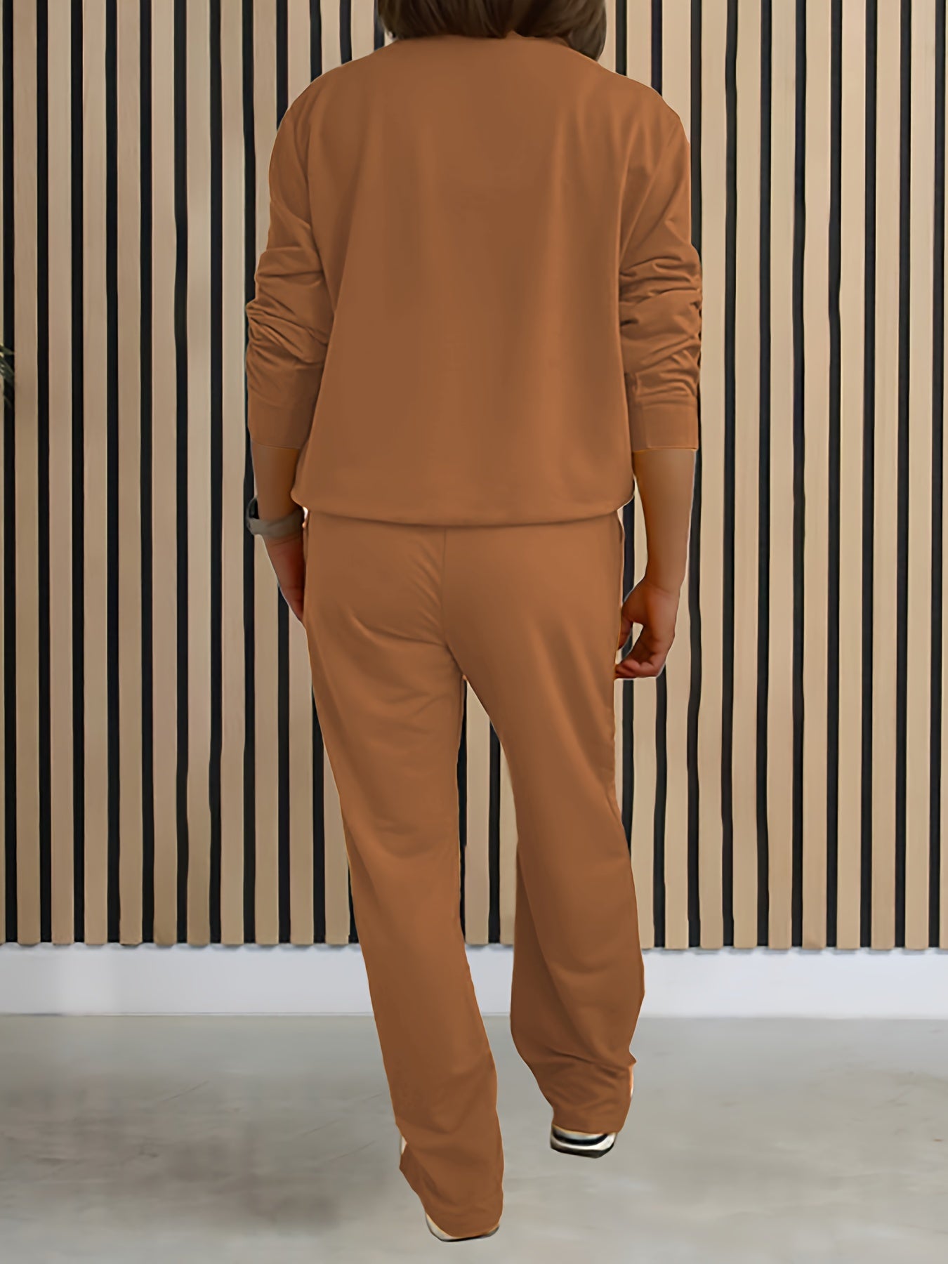 Women's Polyester Elastane Vacation Set Top and Bottom with Zipper and Stand Collar All-Season Casual Outfit