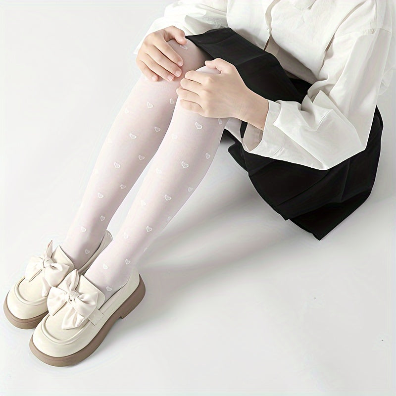 Girls Heart Pattern Mesh Tights Set 3 Breathable Nylon Spandex All-Season