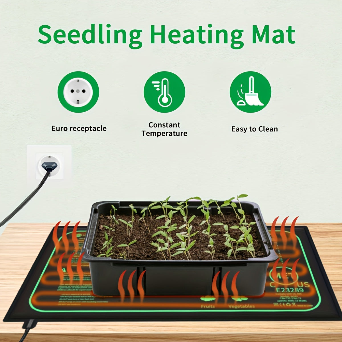 Alfombra de calor para plántulas negra para jardinería interior, invernadero, hábitat de reptiles, 220V enchufe europeo