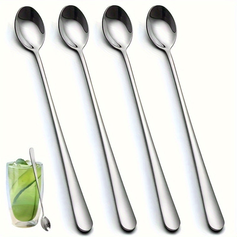 Stainless Steel Spoons Set 2/4/6 Pcs Long Handle for Coffee Dessert Iced Tea