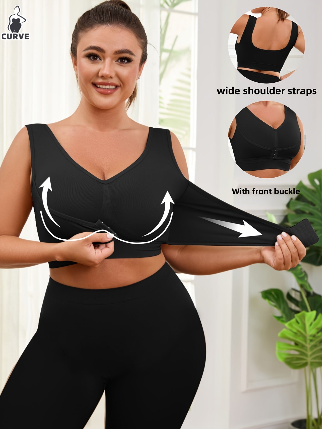 Plus Size Women's Lightweight Sports Bra with Front Button Closure for Yoga and Workout