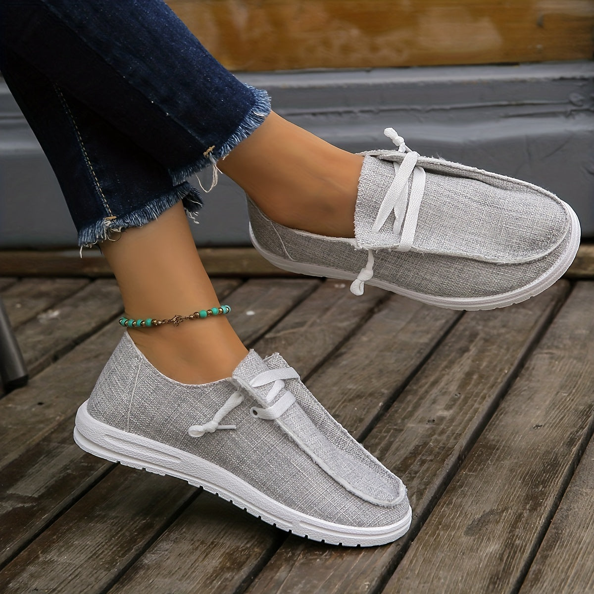 Women's Plus Size Lightweight Breathable Penny Loafers Gray White Casual Slip-On Shoes