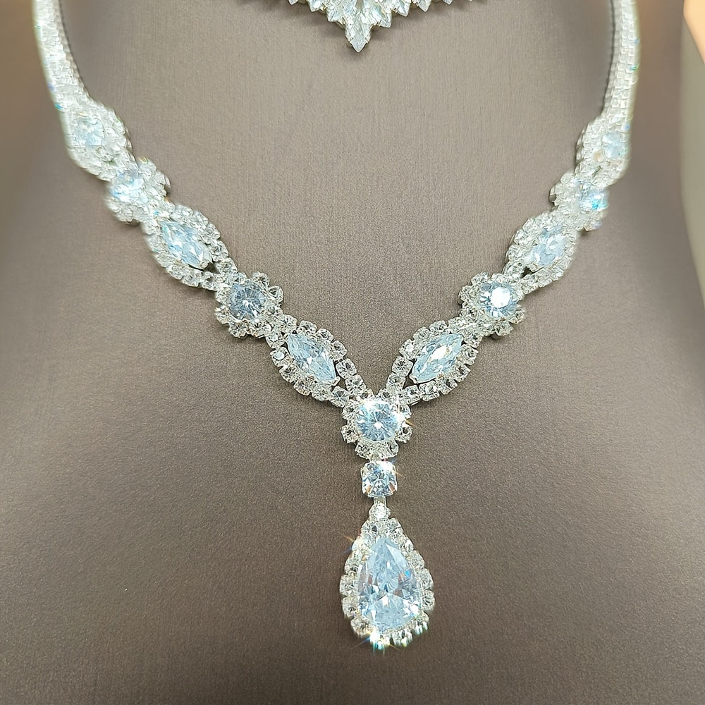 Conjunto de joyería nupcial con pendientes, collar y pulsera de zirconia de origen europeo y americano para boda