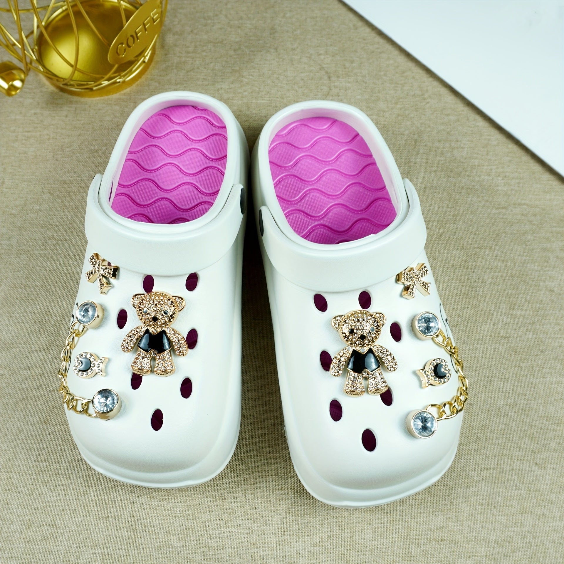 Women's Golden Chain Butterfly Embellished Clog Shoes Soft Lightweight All-Season Casual