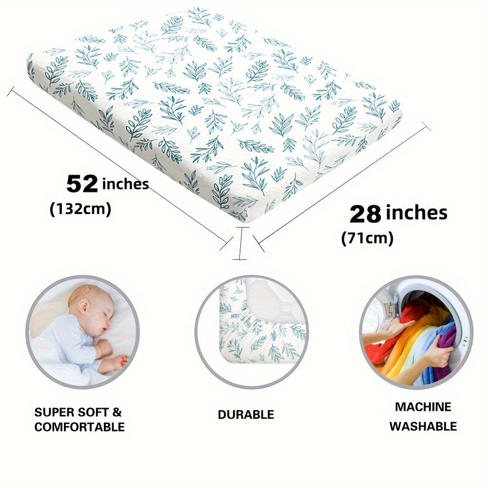 Sage Green Fitted Crib Sheet Breathable Polyester Blend Leaf Flower Pattern Unisex