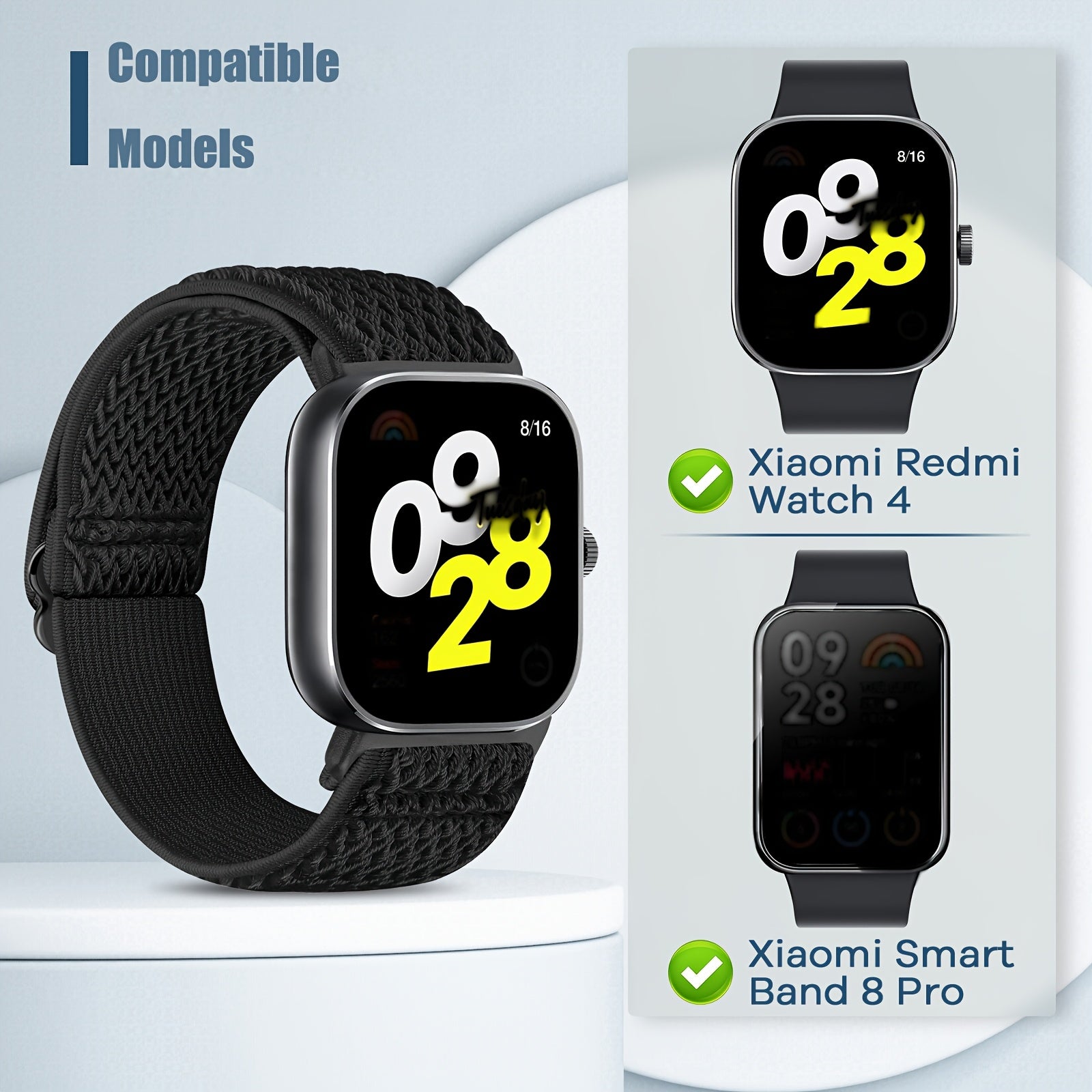 Xiaomi Redmi Watch 4 va Band 8 Pro uchun 3 ta Nilon almashtirish bandlari, sozlanadigan fitness kamarlar