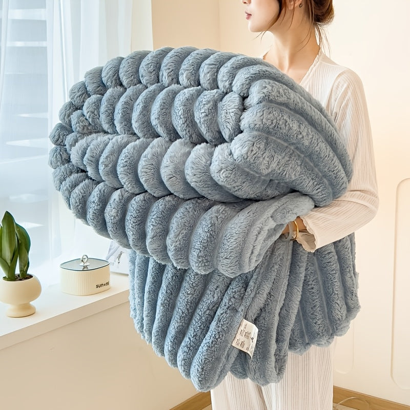 Faux Fur Throw Blanket Thick Plush Striped Cozy for Couch Bed Lounge