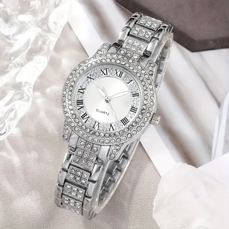 Women's Quartz Watch with Rhinestones and Jewelry Set for Gift
