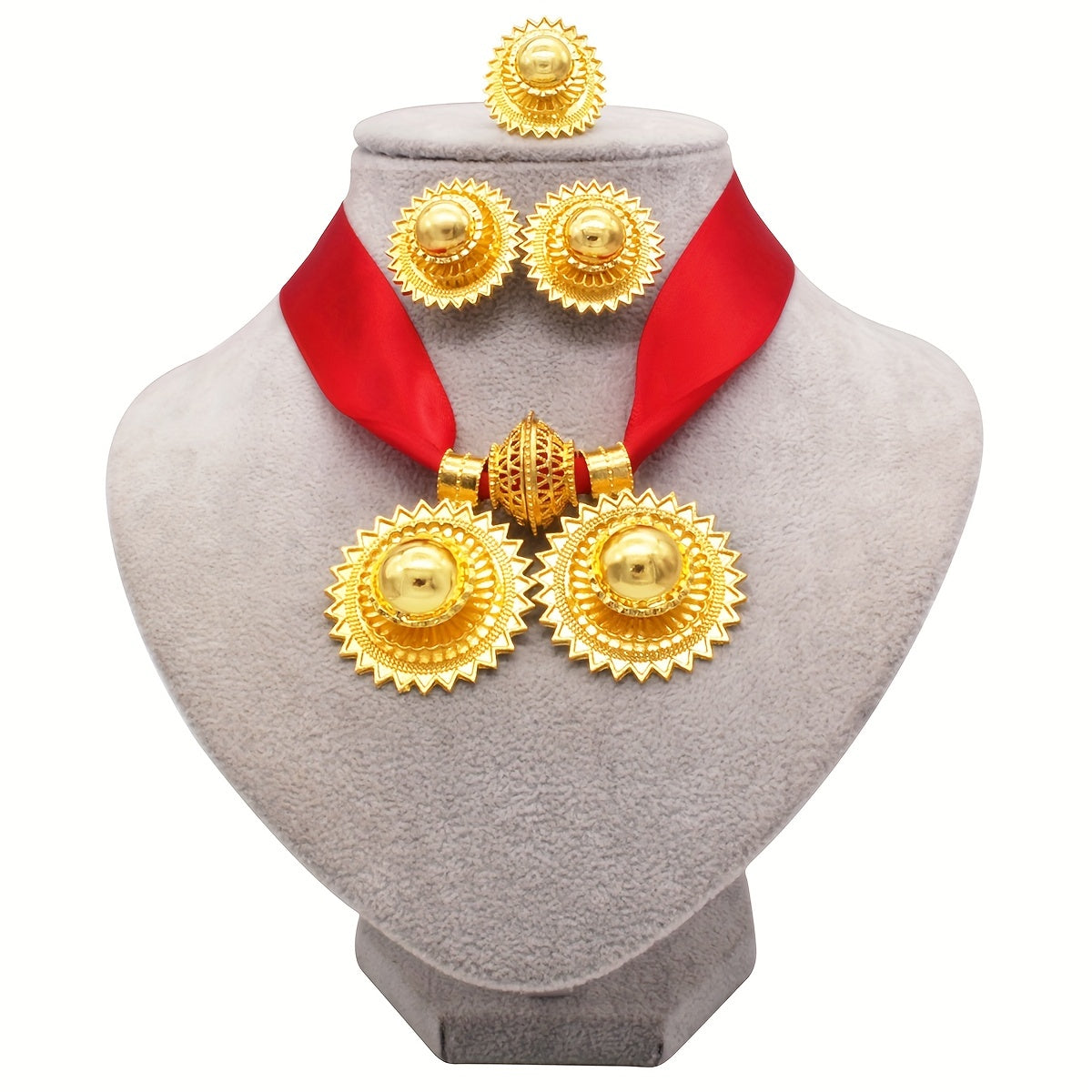 Hashamatli zargarlik to'plami to'rt qismdan iborat: bir marjon, bilaguzuk va bir uzuk, bir nechta ranglarda qoplangan. Kechki ziyofatlar va an'anaviy kelin aksessuarlarini bezatish uchun mukammal. Turli ranglardan tanlang.