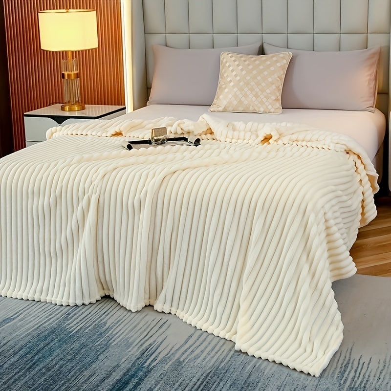 Cozy Lambswool Throw Blanket Beige Ultra-Soft Taffeta Rolled Edges for Sofa Bed Travel