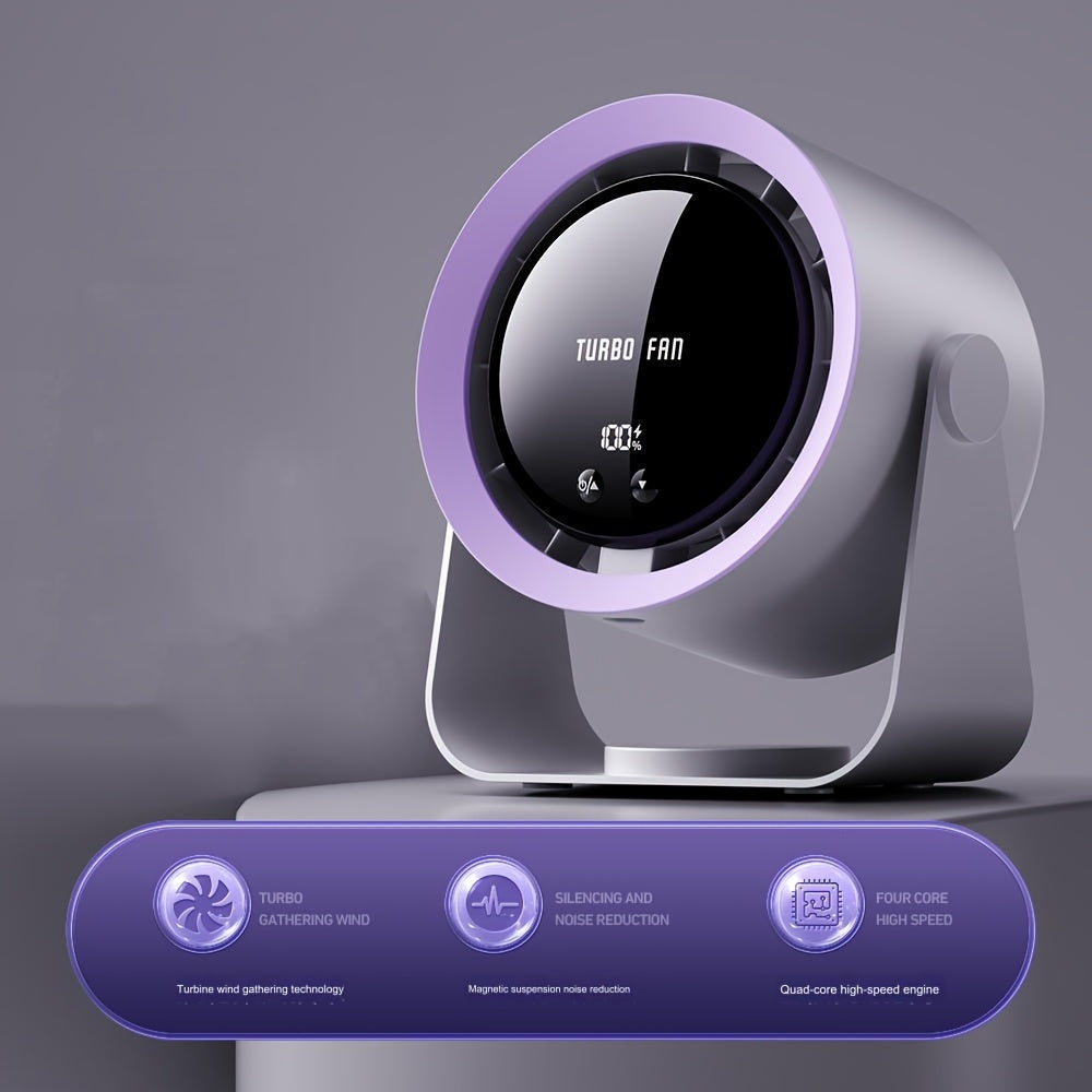 Portable Bladeless Desk Fan with Touch Screen, 100 Speed, USB Rechargeable