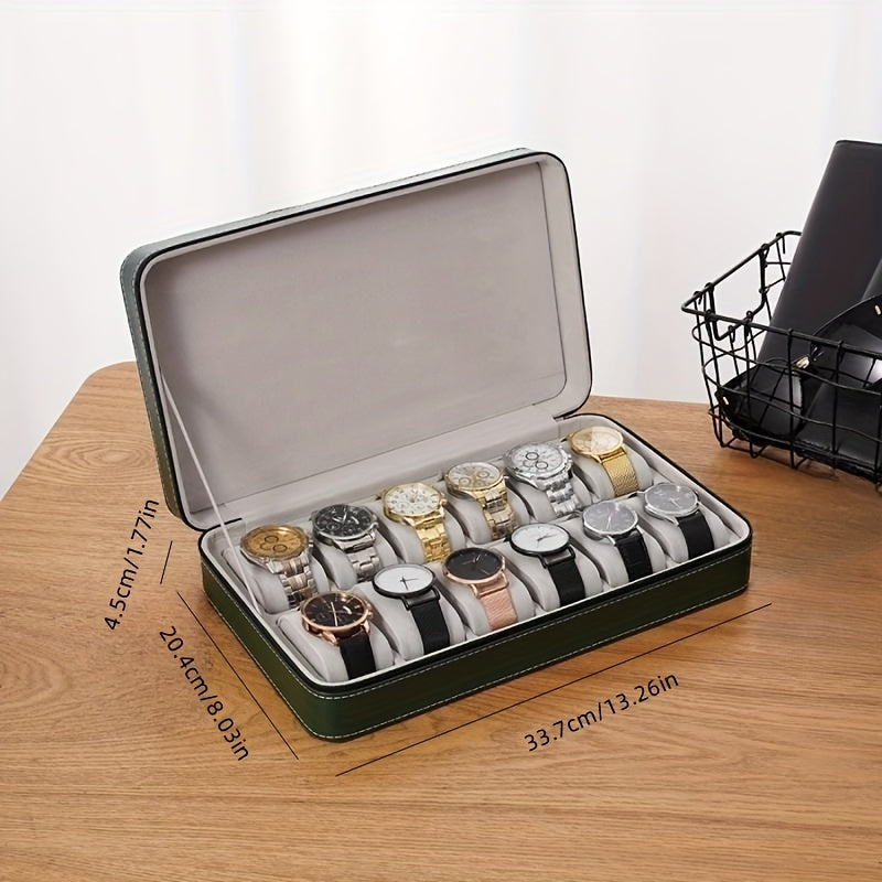Caja de exhibición para reloj cuadrado con cuero PU verde y cierre de tapa abatible