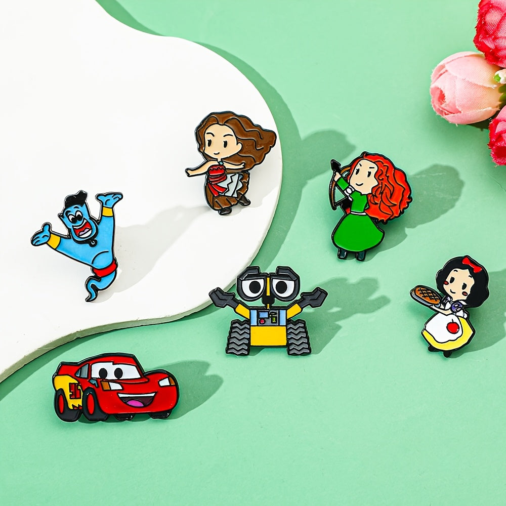 6-Pack Cartoon Enamel Pins Set for Backpacks and Clothing