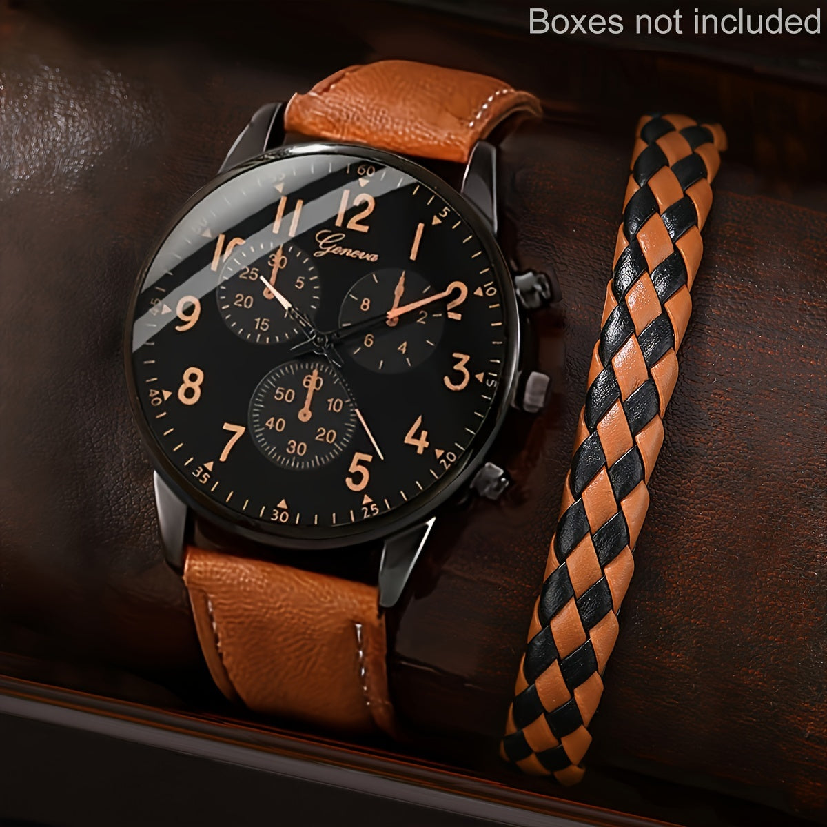 Men's Round Quartz Watch with Bracelet Set for Casual and Formal Wear