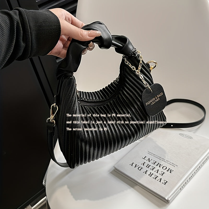 Elegant Pleated Handbag for Evening Events in White and Black PU Material
