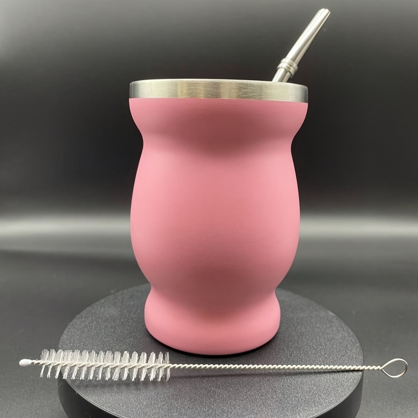 Set of 3 Stainless Steel Double-Walled Yerba Mate Cups with Straws 8oz Pink Marble