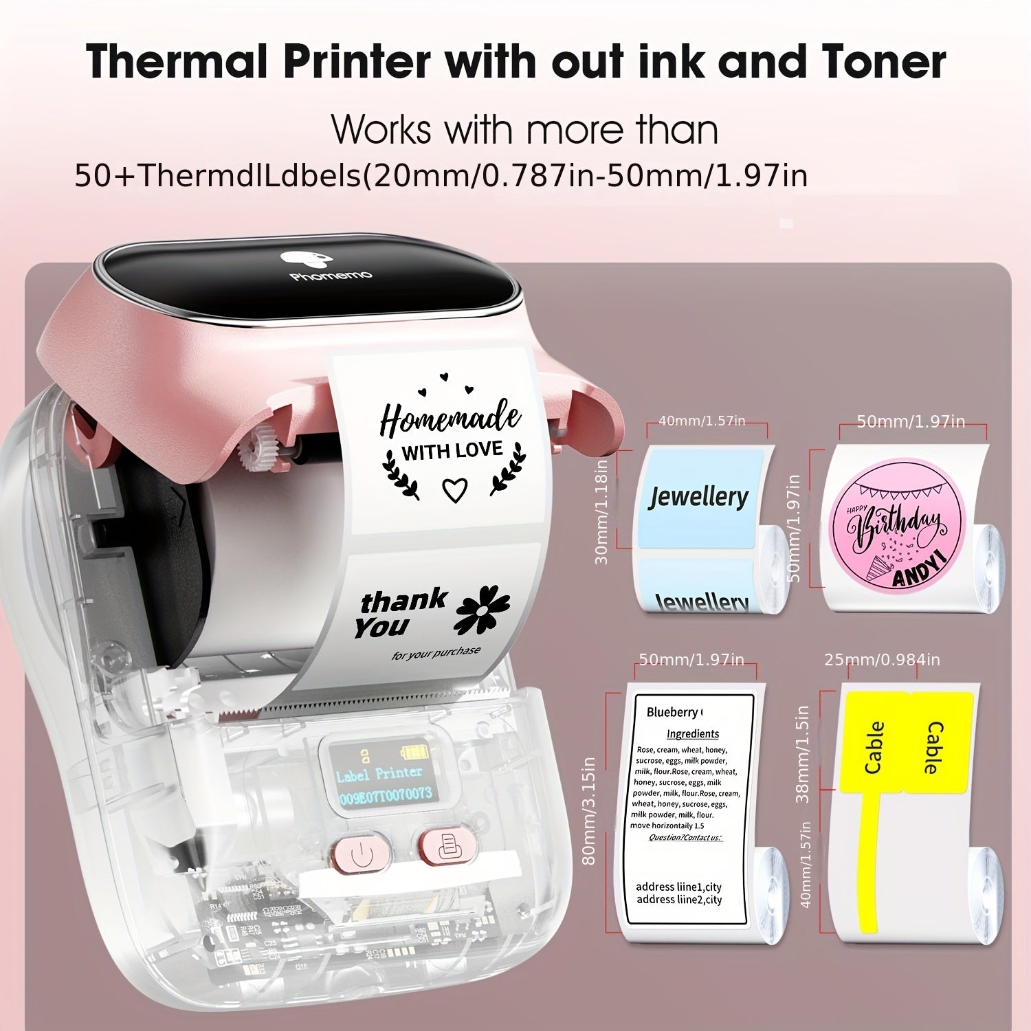 Portable Thermal Label Printer Wireless USB Rechargeable for Address Product and DIY Stickers
