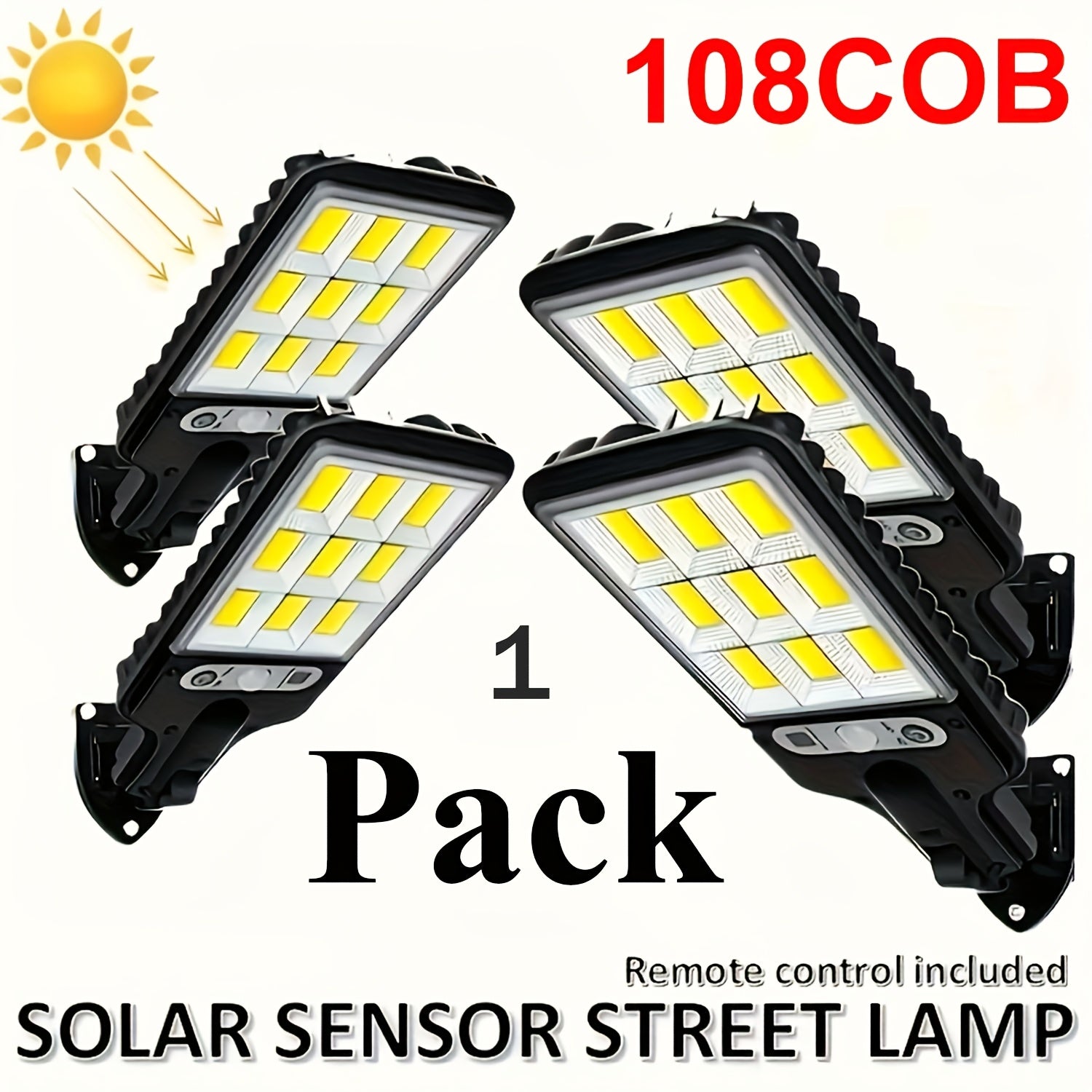 Farol de inundación solar con control remoto 90 COB LED sensor de movimiento montaje semi empotrado batería de litio recargable