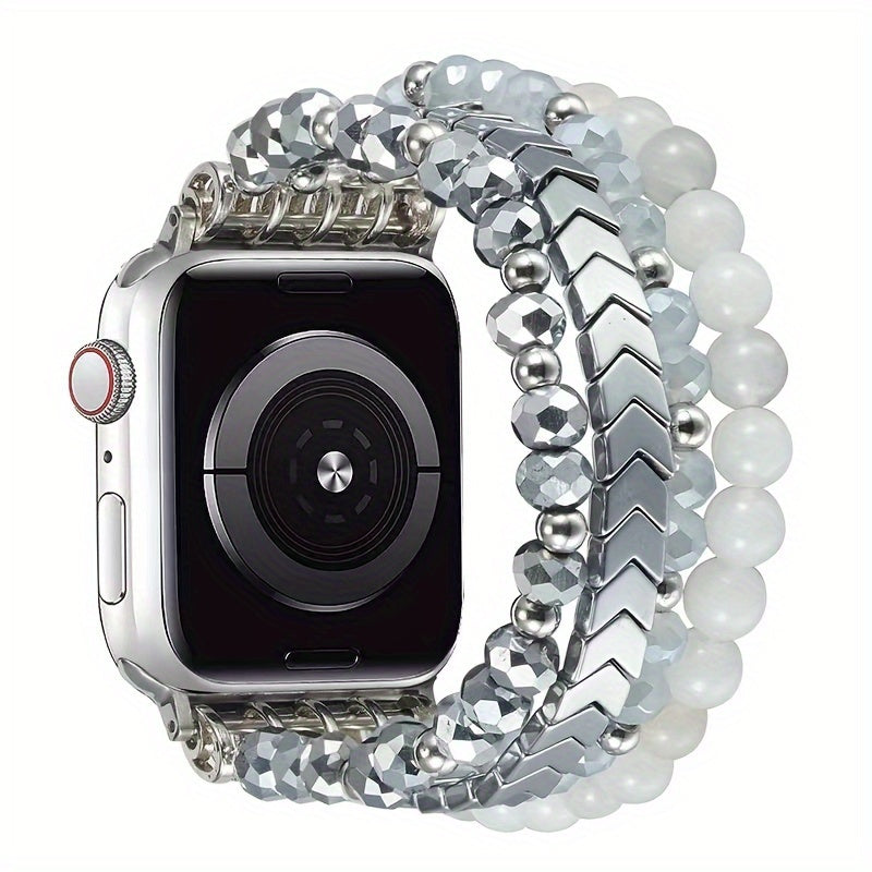 Beaded Resin Elastic Watch Band for Apple Watch 38mm-45mm Compatible with Series SE to 1