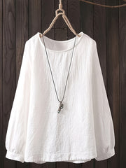 Women's Plus Size Long Sleeve Crew Neck Casual Shirt Polyester Solid Color