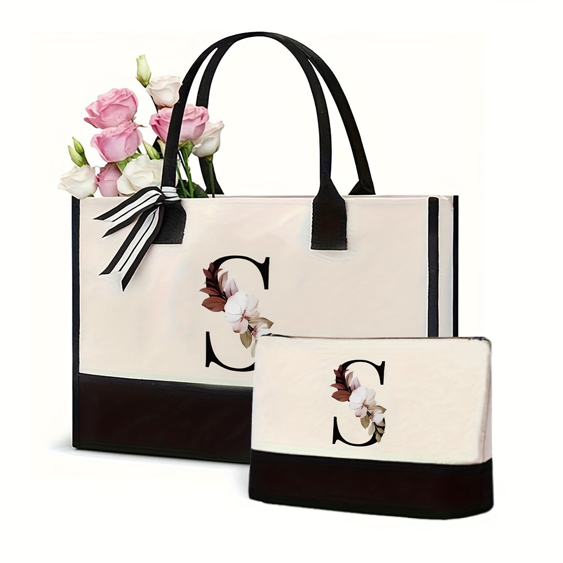 Women's Canvas Letter Handbag Large Versatile Shoulder Bag for Office and Shopping