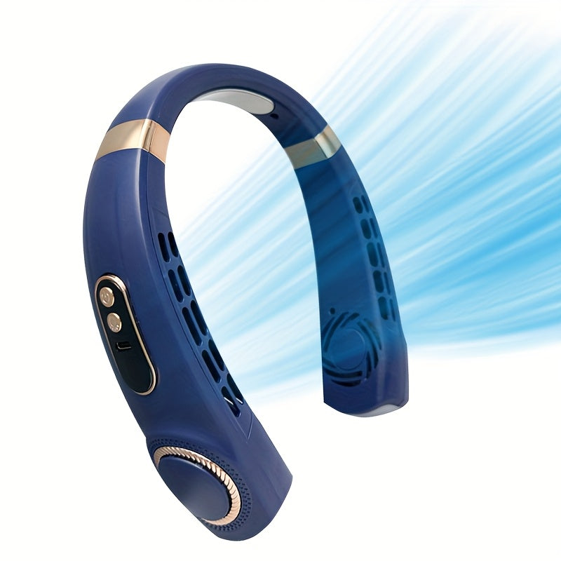 Bladeless neck fan USB rechargeable 5 speed digital display LED emergency lighting outdoor sports beach