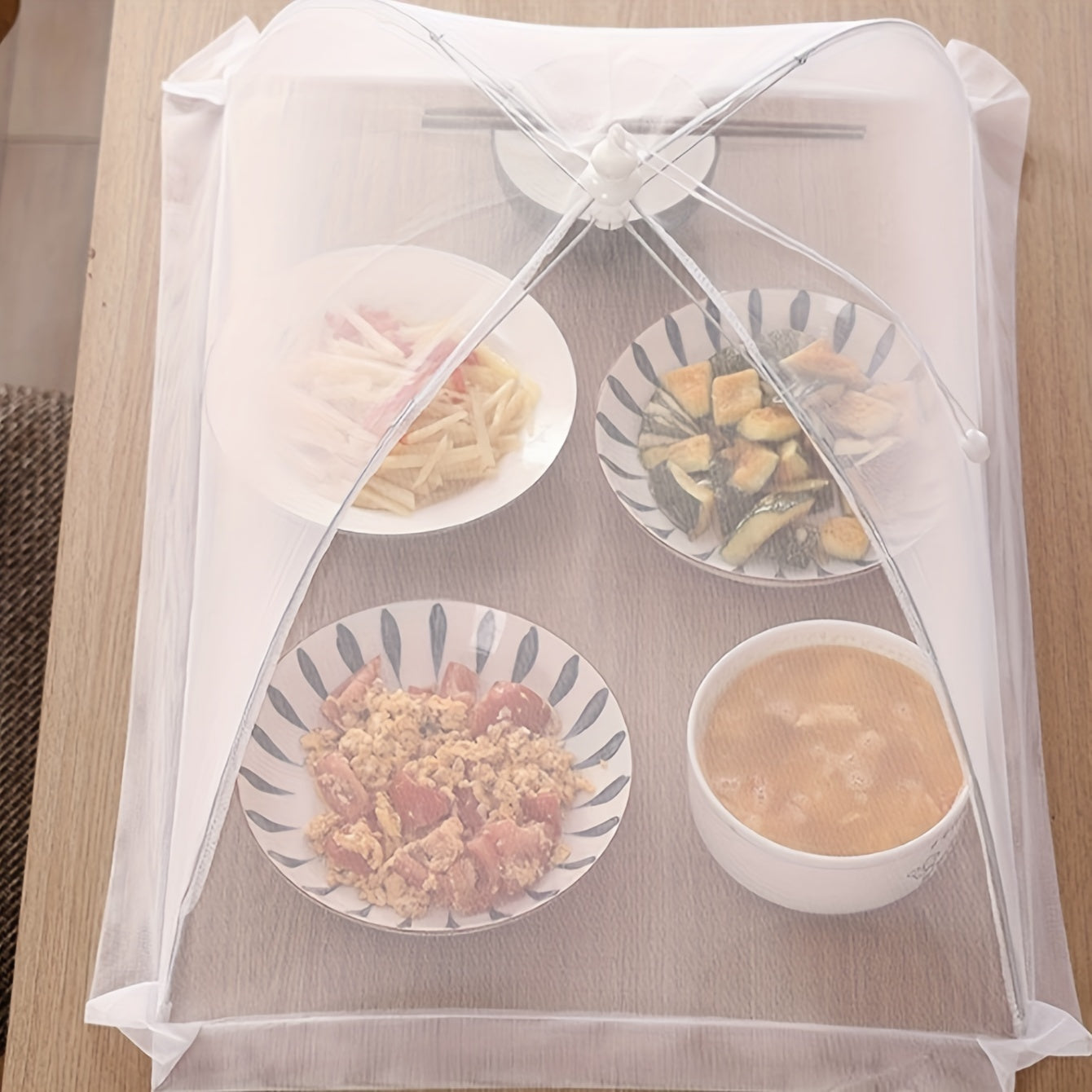 White Rice Cover Folding Dining Table Food Cover Dust Cover for Outdoor Use