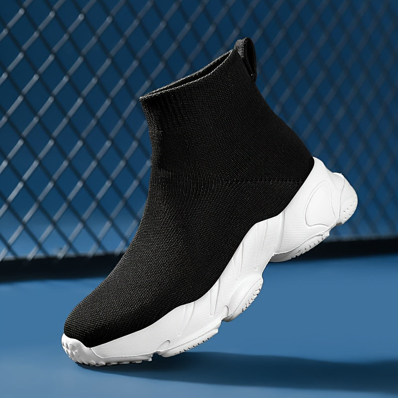 Zapatillas altas para mujer de color sólido, zapatillas slip-on de punto, cómodas y elásticas