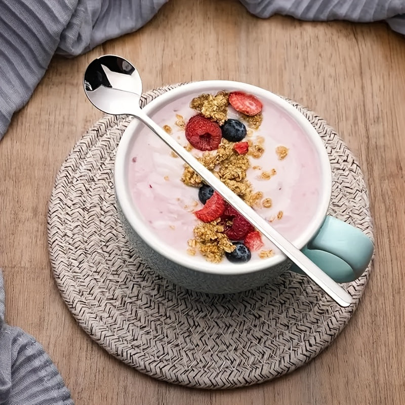 Set of 4 Silver Stainless Steel Coffee Spoons with Long Handles