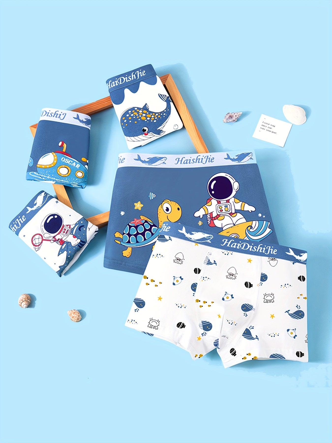 4pc Boys Boxer Briefs Toddler Underwear Astronaut Turtles Sharks Cotton Blend