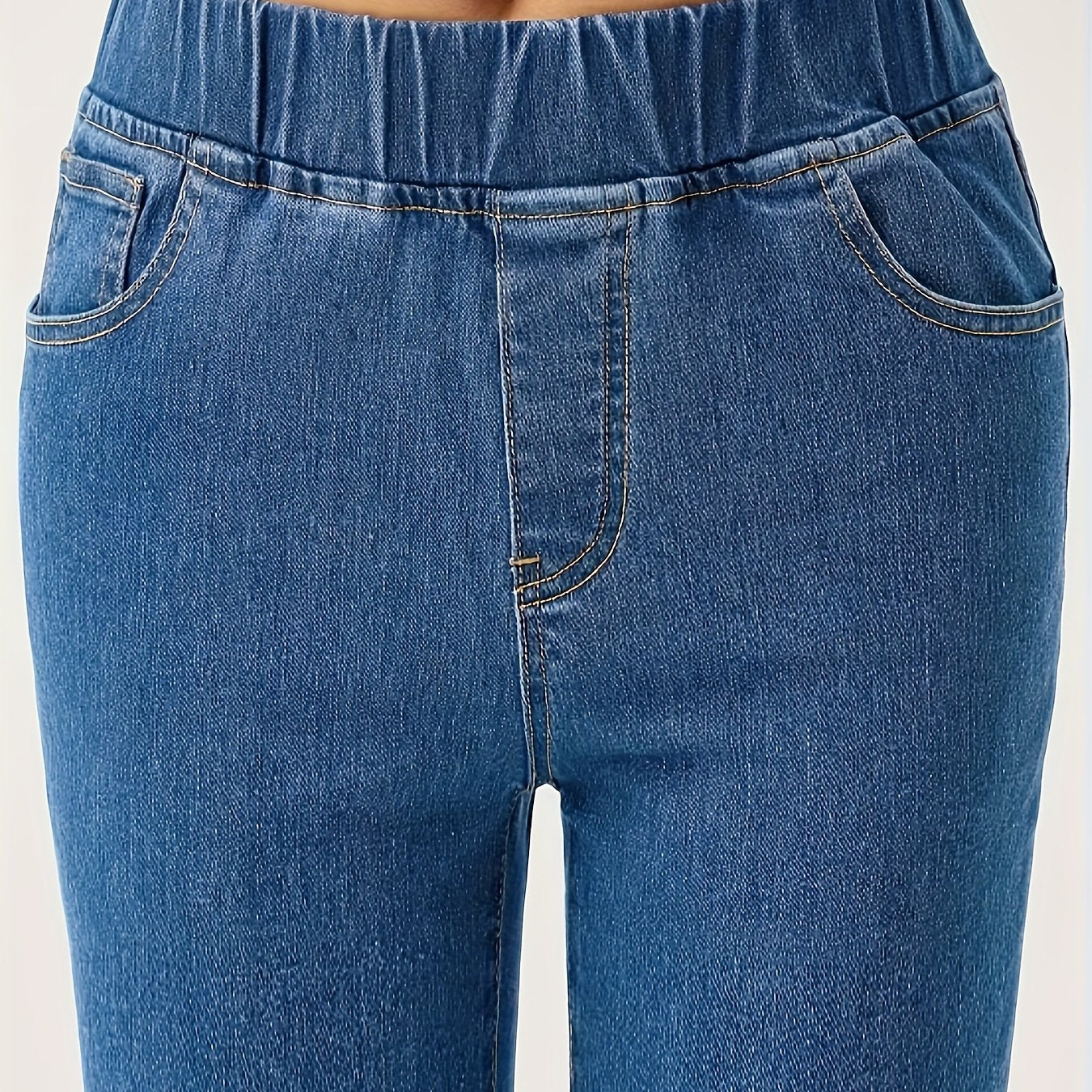 Women's Plus Size Stretch Denim Jeans Casual Mid-Rise Slim Fit Solid Color