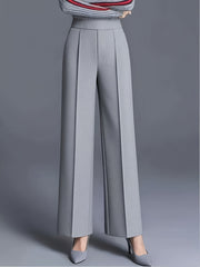 Pantalones de mujer de talla grande con pierna ancha y bolsillos, casual, oficina, color sólido, elásticos