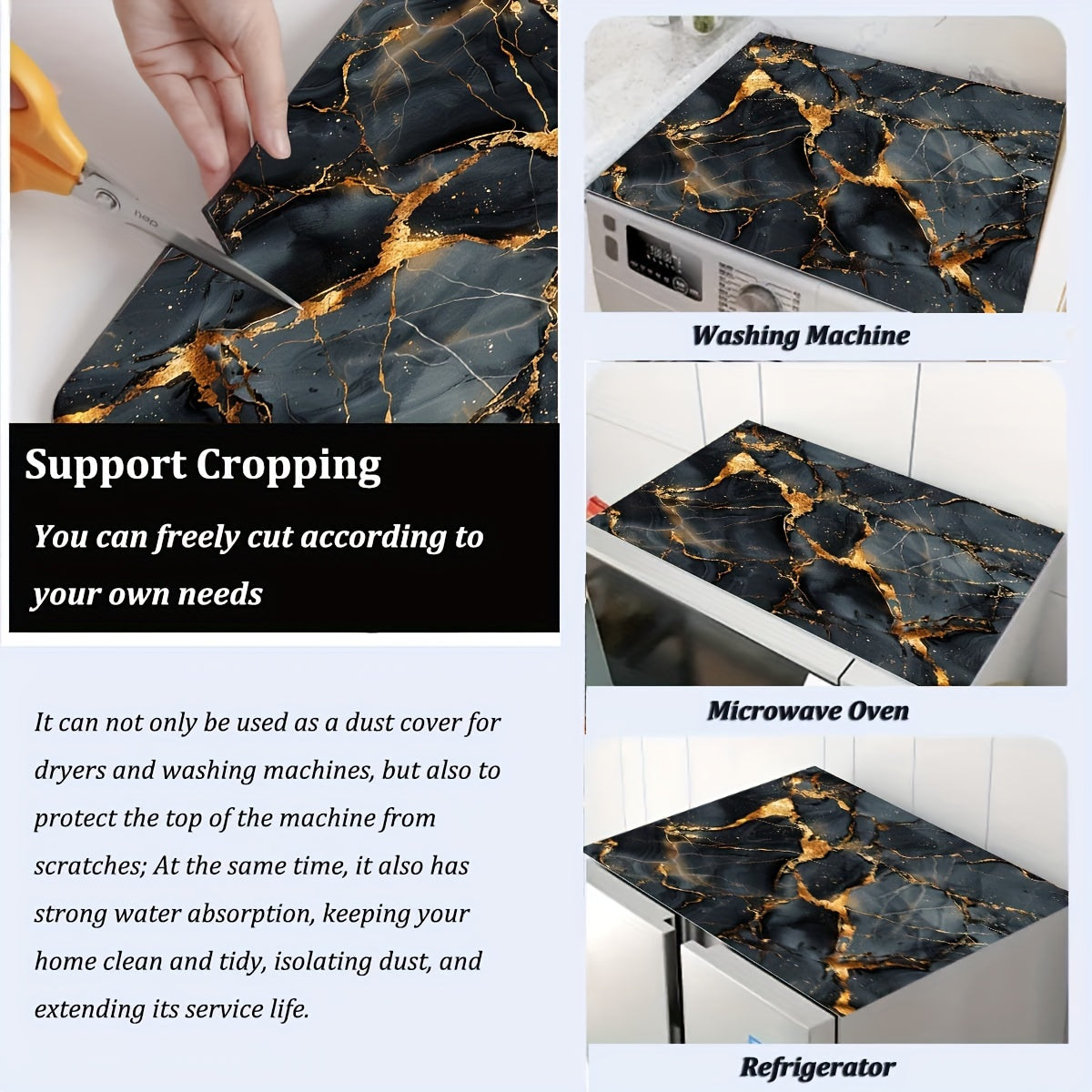 Qora va oltin marmar yuvish mashinasi qoplami mato, sirpanishga qarshi, singdiruvchi, yuqori pad